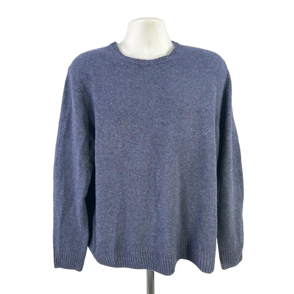 Brooks Brothers Men's Navy Blue Knit Fuzzy Long Sleeve Crewneck Sweater - XL